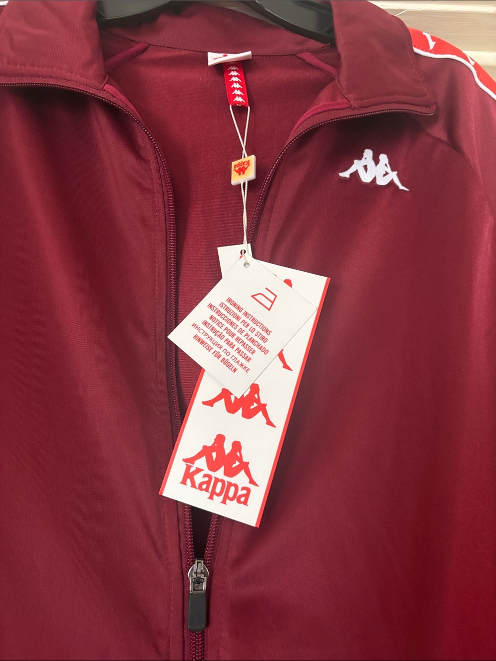Kappa Burgundy Track Jacket with White Logo and Red Sleeve Tape - Picture 2 of 6
